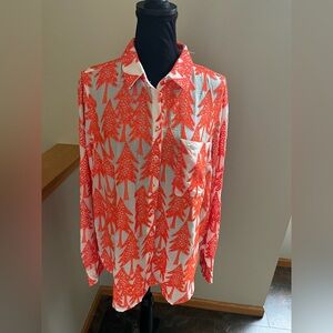 New Anthropologie Maeve white and orange embroidered button down shirt. Size 14